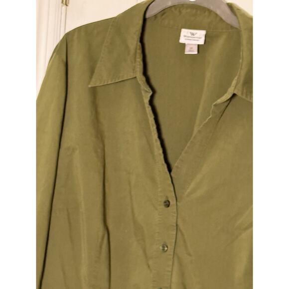Worthington Woman Stretch Olive Green Long Sleeve Button-UP, 3X - Picture 2 of 7